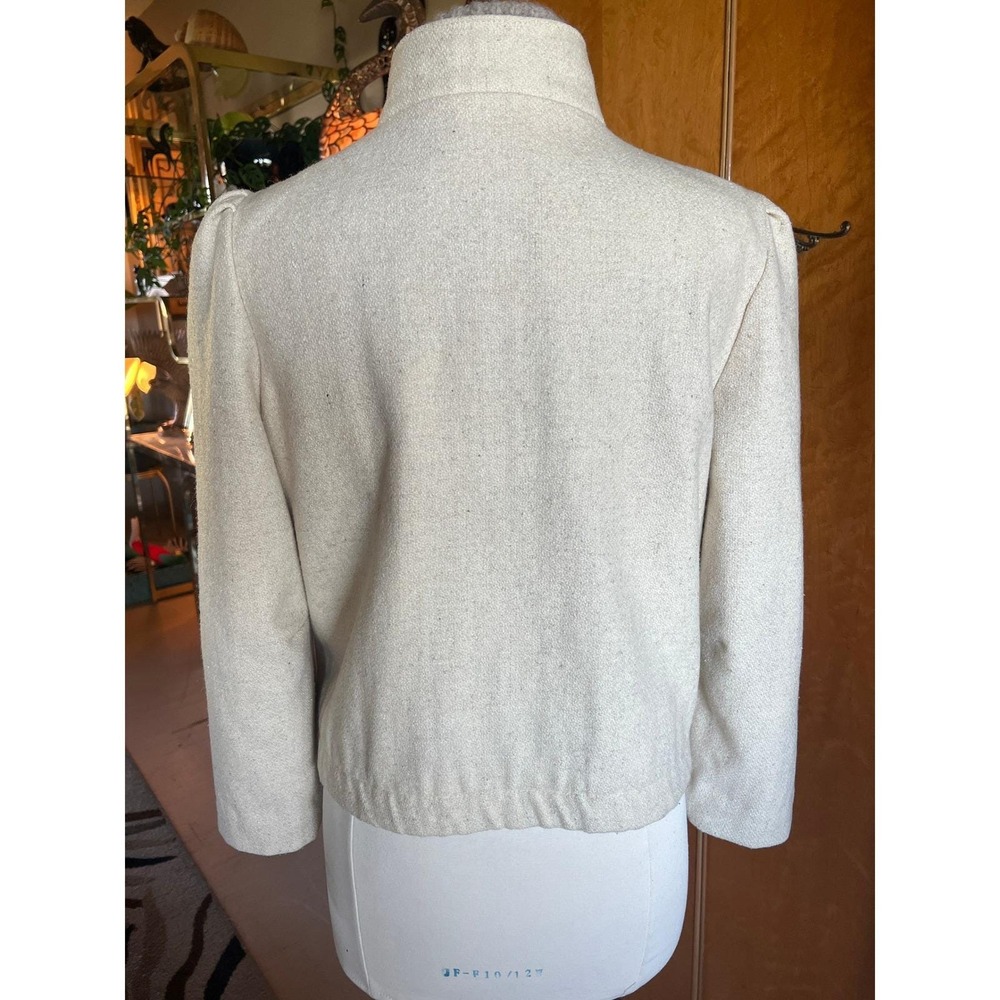 Vintage 70s Cream Wool Pleated Sunburst Jacket Puff Shoulder Quiet Luxury - Picture 15 of 16
